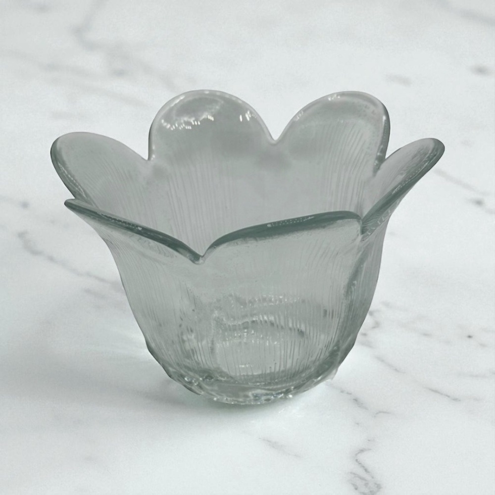 Clear Glass Textured Ice Tulip Flower Shaped Candle/Candy Bowl Home Interiors.